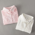 Grils Blouses Children Long Sleeve Cotton White Blouses For Girls Shirt Solid Color Embroid Kids Top