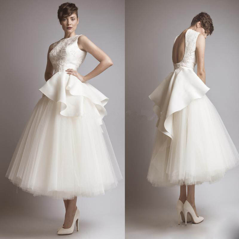 Western Style High Neck Cheap Wedding Dresses Ivory vestidos de noivas U Back Style Tulle Bridal