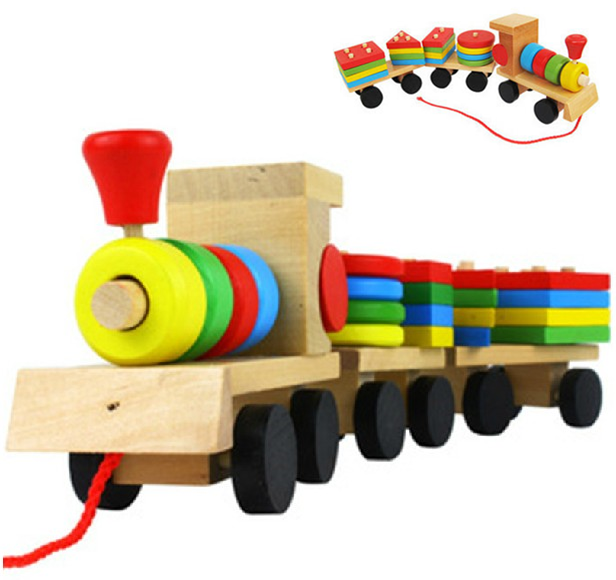 Free Shipping!!New Arrived Educational Wooden Toys Children Wooden Stacking Train Wooden Blocks Baby Early Learning Toys 1 set