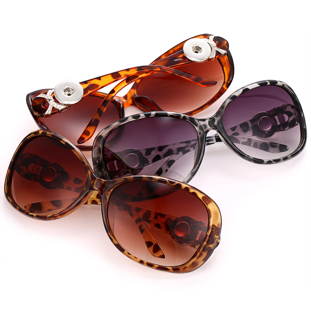 New Snap Jewelry Leopard Snap Button Sunglasses Retro Oval Glasses