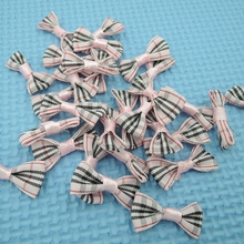 20pcs 30mm pink color tartan plaid Gingham Ribbon Bows Flower Appliques Lots Upick 043