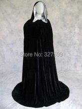 Free shipping New Black Velvet Lined in Silver Satin Cloak Gothic Wicca Robe Medieval Witchcraft Larp