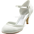 Women White Ivory Wedding Mid Heel Closed Toe Mary Jane Buckle Pumps Satin Bride Bridesmaids Bridal