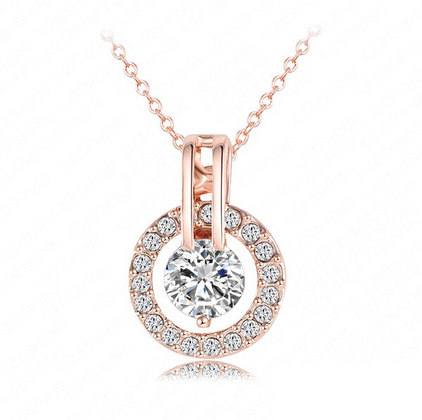 Pretty 18K Rose Gold Circle Womens Crystal bead Chain Jewelry Necklace Good quality romantic pendant necklace
