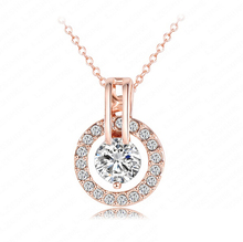 Pretty 18K Rose Gold Circle Womens Crystal bead Chain Jewelry Necklace Good quality romantic pendant necklace NL0455-A