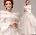 Free Shipping New A Line Flowers Sweatheart Full Sleeve White Satin Bridal Wedding Dress Wedding Gown