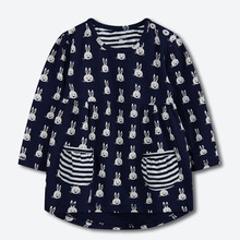 Fashion baby girls dresses,cotton printed long-sleeved with pocket,next clothing style for 2-7 years, autumn kids casual clothes