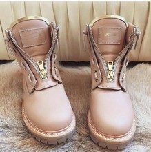 B Brand New Fashion Women Boots Zipper Lace Up Martin Boots Women Flats Comfort Solid Soft Leather Taiga Ankle Boots Shoes Woman