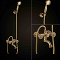 Free shipping Bathroom Bath Wall Mounted Carving Hand Held Antique Brass Shower Head Kit Shower Faucet