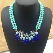 Mint Green Turquoise Flower Beads Fashion Choker Necklaces & Pendants For Women 2013 Design Statement Necklace Jewelry