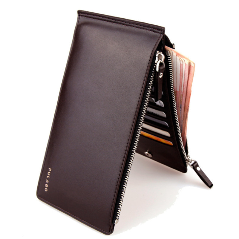 Fashion Men Wallet PU Leather Long Wallet Men Double Zipper Purses bag Card Holder B011