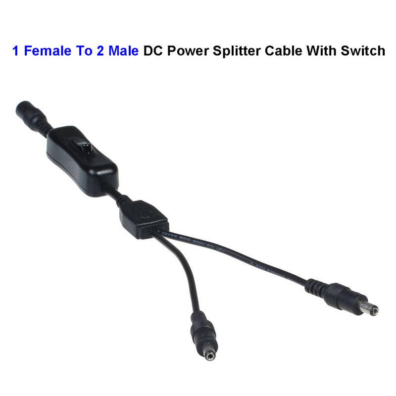 ( 50 pcs/lot ) 1 Female DC Power Connector To 2 Male DC Power Connector Wire Splitter Cable With Switch For CCTV LED Strip