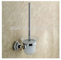 Modern Bathroom New Wall Mounted Chrome Finish Ceramic Style Toliet Brushed Holder Glass Cup Holder