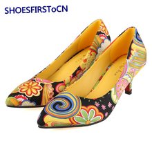 Fashion Party Woman Shoes Pointed Toe Slip on Women Pumps Flowers Design Red Bottom High Heels