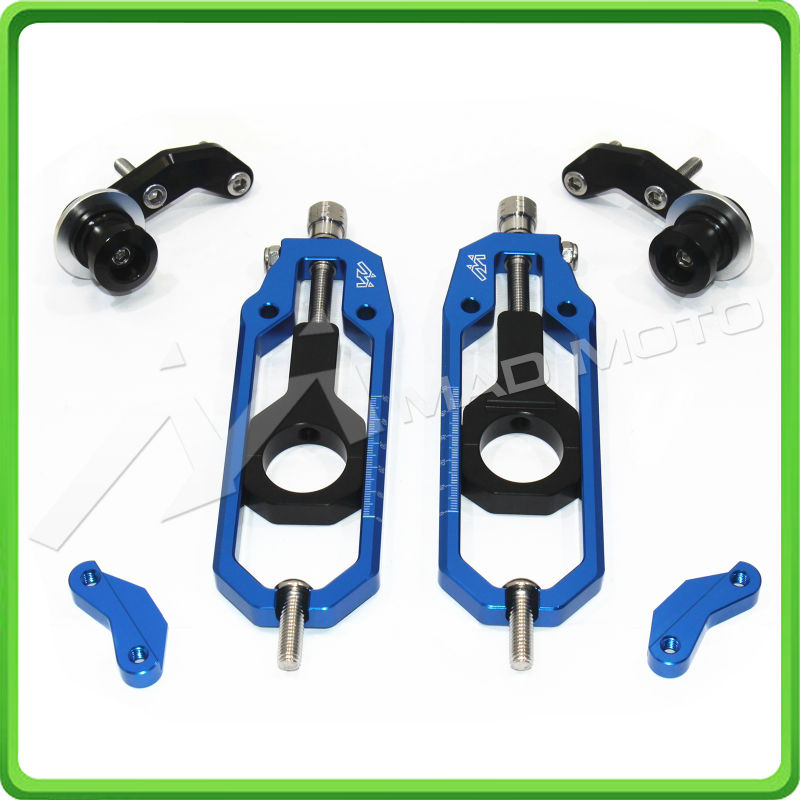 MAD MOTO free shipping Aluminum motorcycle Chain Tensioner Adjuster with spool fit for YAMAHA YZF R1 2006 YZF-R1 06 blueblack 01