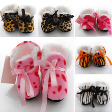 Leopard Zebra Toddler Kids Fleece Fur Boots Baby Shoes Winter Laced Ankle Socks