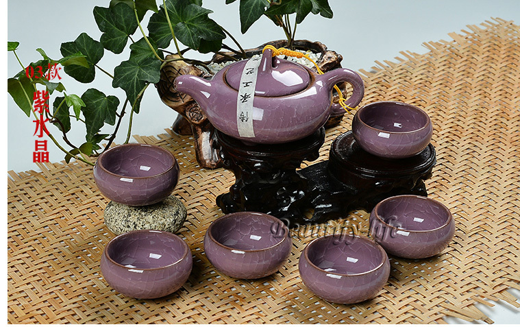 7pcs luxurious Ice Crack Glaze teaset Kung Fu Teapot china tea cup porcelain coffee set Purple