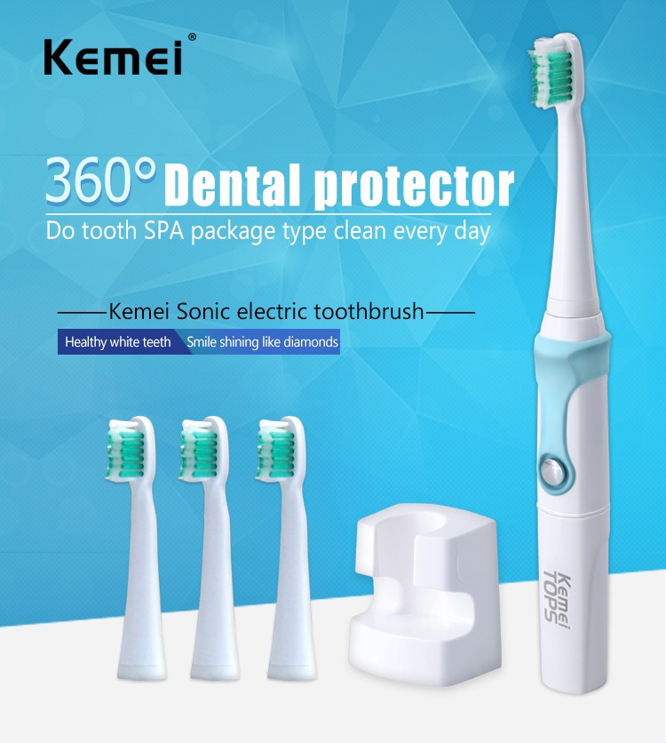Kemei907 2015 sikat gigi listrik, ultrasonik  listrik  kepala pengganti, 45000 / min gigi  sikat