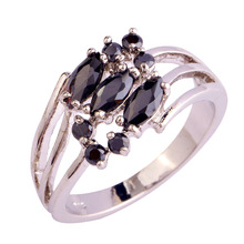 2015 Women Unique Jewelry Black Spinel 925 Silver Ring Size 6 7 8 9 New Fashion  Free Shipping Wholesale