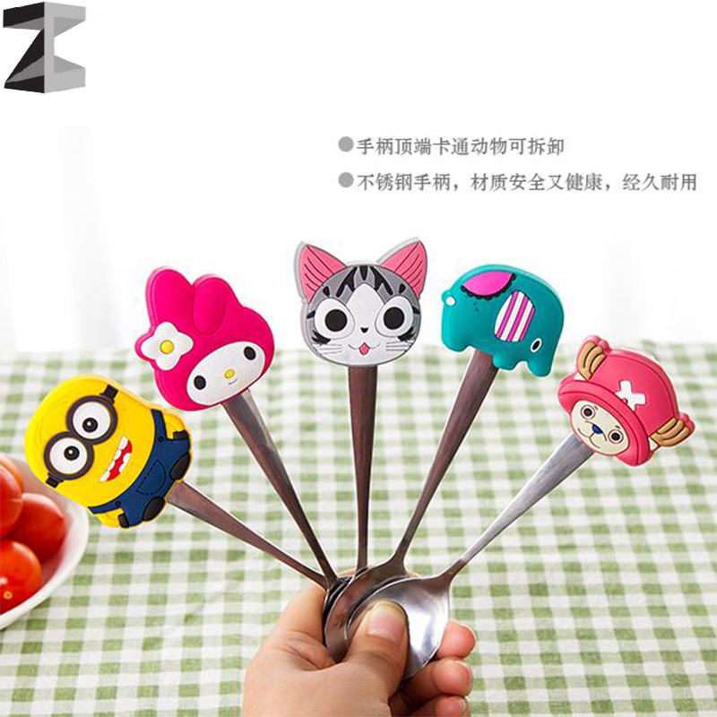Japan style cute Kawaii Silicone Cartoon Characters Stainless Steel high quality Children's Spoon Soup Coffee Spoon Dinnerware