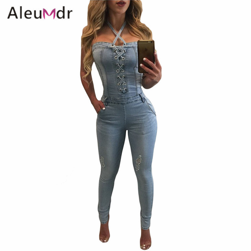 ladies denim romper
