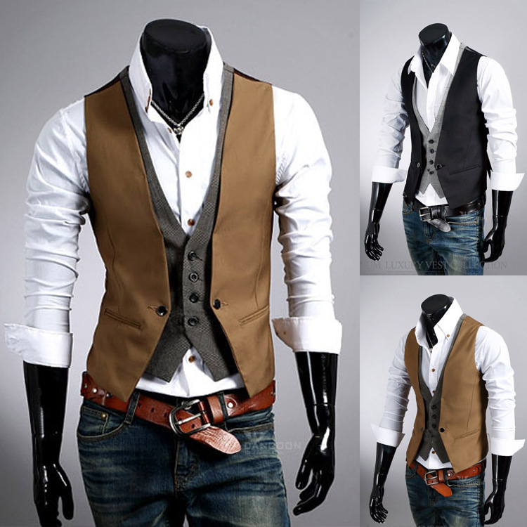 Fashion Men&#39;s vest menswear plaid vest Cheap fake two waistcoat Casual new 2015 male hot sale ...
