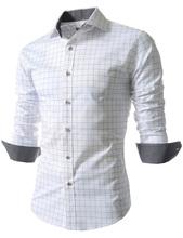 Man Shirts New 2015 Fashion Plaid Male Casual Dress Shirt Slim Fit Men’s Shirt Long Sleeve Free Casual-Shirt Men Clothes White