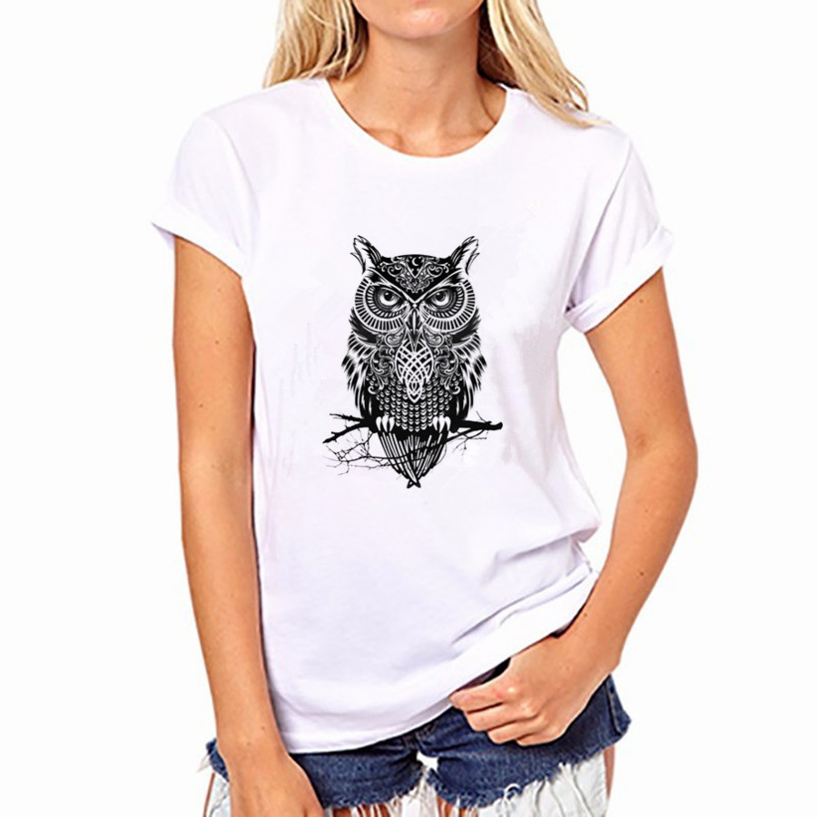 2016 Casual Women Cotton T-shirt Owl Print 20 Colors Round Neck Short Sleeved Women Top Shirt NFS-YH41