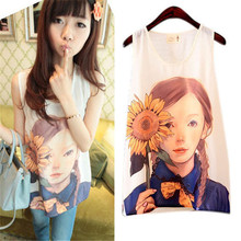 Hot Lovely Women Girls Sleeveless Vest Tank Cami Tops Blouse Casual T-shirt Female Printed Pattern Cute Summer Tops T-shirts