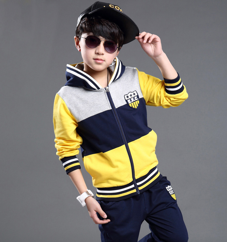 font b Boy b font Cotton Hoody Sweat Suits Children Patchwork Hoodies Jacket Teenager Clothes