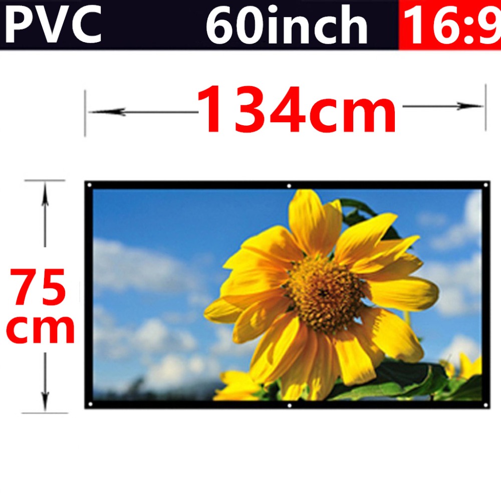 factory sale 60 Inch 16:9 PVC Fabric Matte With 1.1 Gain Projector projection screen Wall Mounted for all hd 3d home projectors