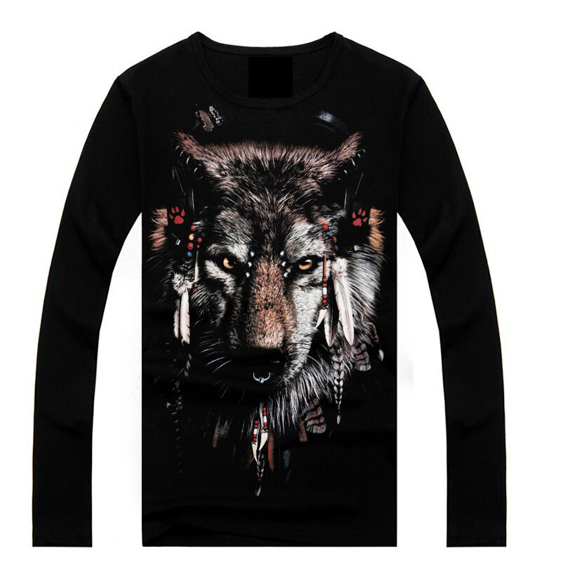 Hot Men s Fashion Spring and Autumn Cotton Spandex Animal 3D Printed Long Sleeve T shirt