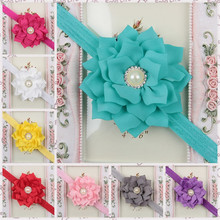 kids Head Flower Baby Headband Elastic hair Accessories Headbands Satin Ribbon flower pearl silk flower Girl Hairband