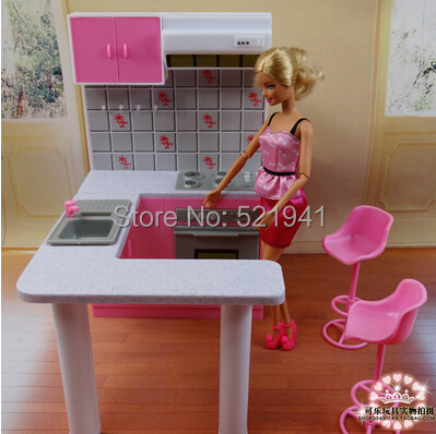 Free Shipping Girl birthday gift plastic Play Set Furniture Kitchen accessories for barbie doll,doll accessories doll furniture