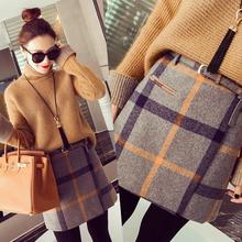 2016 spring skirts retro sen female line wild woolen plaid skirts and long sections large swing sheds kilt