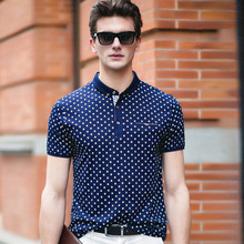 2016 Summer Men Dress Business Casual Polo Shirts Polka Dots Print Short Sleeve Slim Fit Button Cotton Men Luxury Brand Shirts