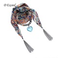 D Exceed Bohemian Floral Printing Blue Crystal Heart Pendant Necklace Scarf Jewelry Vintage Scarfs Ladies SC150051