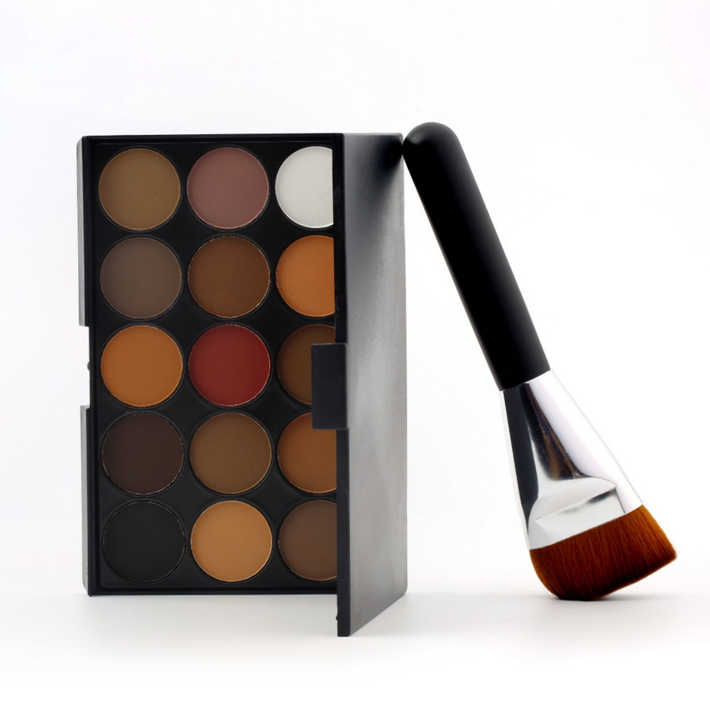 1set Professional 15 Color Warm Eyeshadow Makeup Cosmetics Eye Shadow Palette Flat Brush