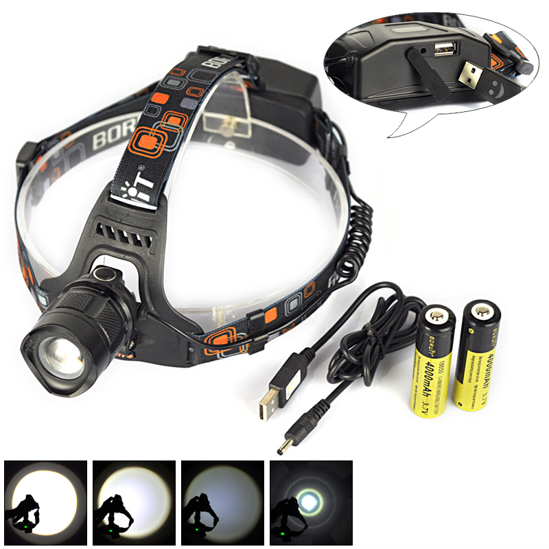Sales!CREE T6 2000Lumen USB Headlamp LED Zoomable Head Flashlight Headlight Head Lamp 2X18650+Usb Charger For Camping Fishing