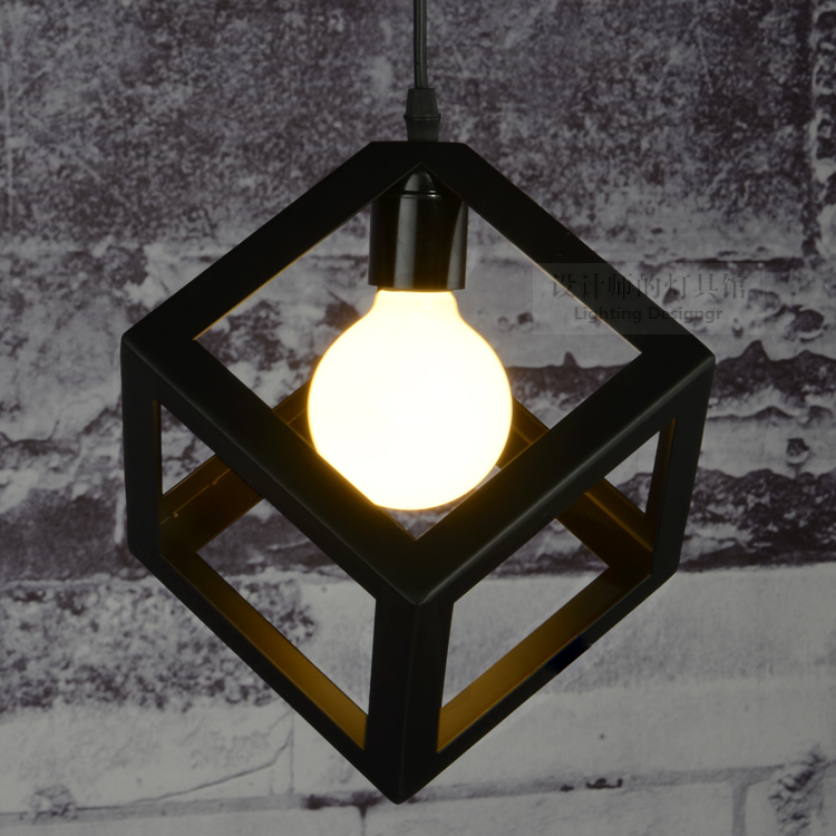 Cube iron black  creative pendant lights vintage restaurant lamp bedroom pendant light foyer pendant lamps