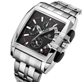 Megir New Full Steel Fashion Casual Military Chronograph Quartz Watch Men Luxury Waterproof Rectangle Analog Men