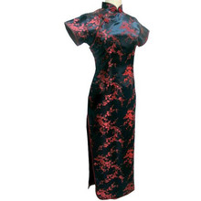 Black-Red Traditional Chinese Dress Women’s Satin Long Cheongsam Qipao Flower Size S M L XL XXL XXXL 4XL 5XL 6XL