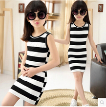 kiz cocuk giyim sleeveless summer dresses for girls 4-14 years old teenage girls fashion striped dress vestidos infantis clothes