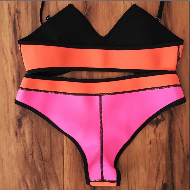 2016 Newest Women Sexy Patchwork Active Push Up Middle Waist Pink High Quality Swimwear Bikini Brazilian Neoprene Bikinis (4)