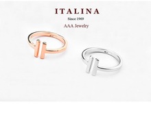 Italina Rigant Brand Fashion Ring Real Gold Plated Opening Letter T Shaped Gold Ring Jewelry