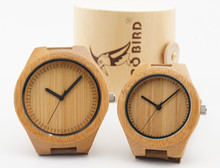 Lovers’ Fashion Bamboo Wristwatch Handmade Wood Watches With Genuine Leather Band BoBo Bird Wooden Box Included