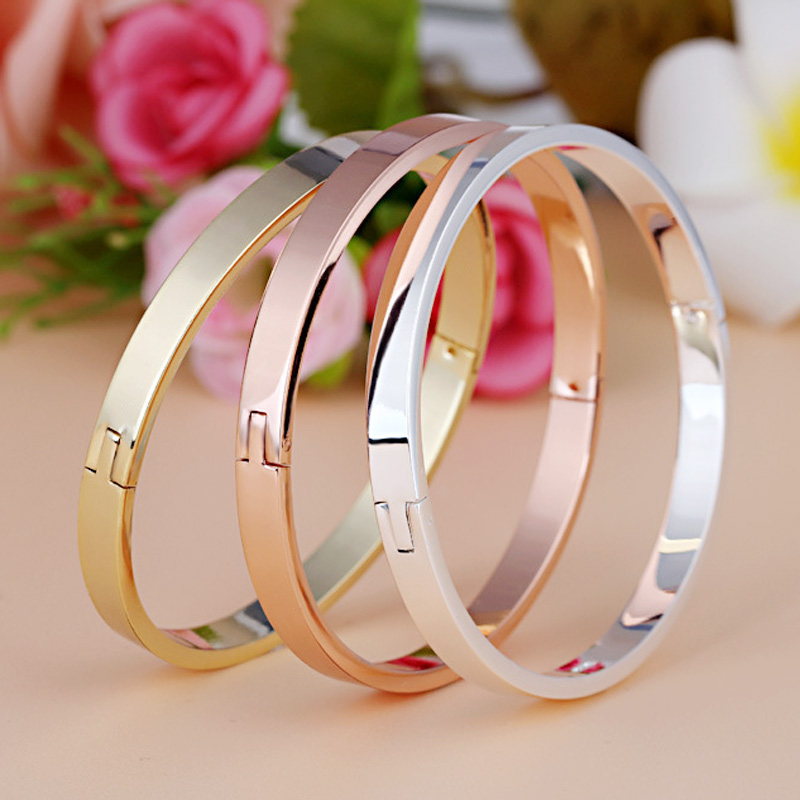 Luxury Stainless Steel Cuff Bracelets Bangles Top Gold Plated Brand CZ Crystal Buckle Love Charm Bracelet