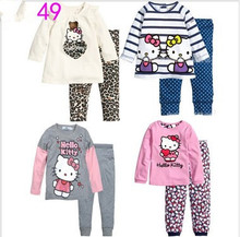 2014 Hello Kitty Children Baby Boys Girls Kids Clothing New wint Clothes Sets suits 2 pcs sleepwear cartoon long sleeve pajamas