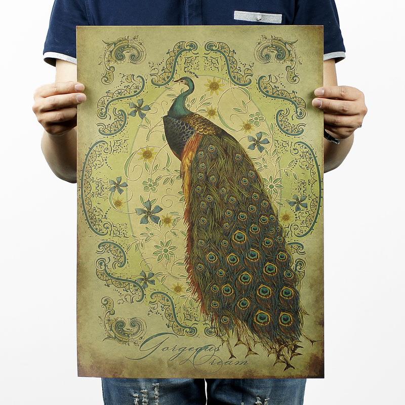 hand-painted Peacock A retro posters bar decoratio...