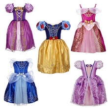 2016 Baby Girls Cinderella Dresses Children Snow White Princess Dresses Rapunzel Aurora Kids Party Costume Clothes 2-10Y girls